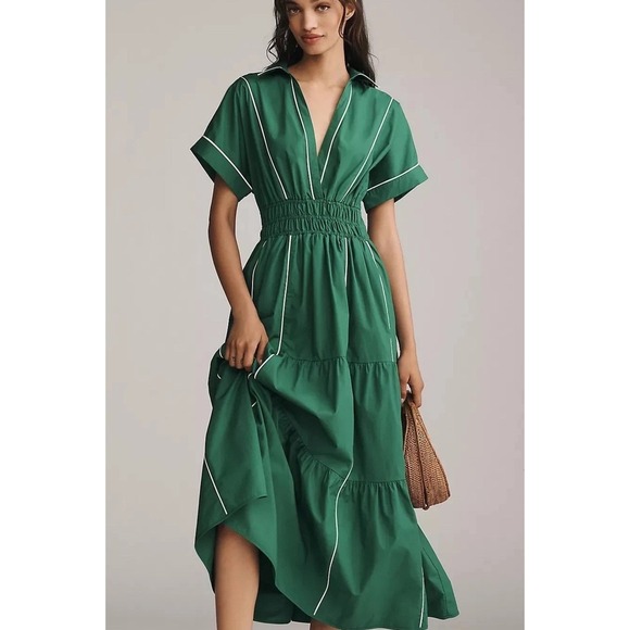 Anthropologie Dresses & Skirts - Anthropologie The Somerset Maxi Dress Green Aged Jadette Piping Seams Size XS P